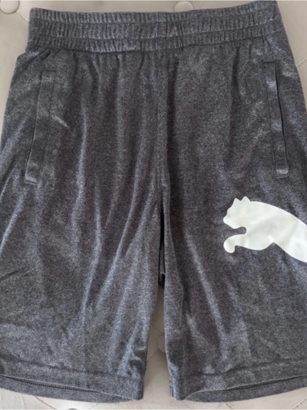 Puma Kids Gray Athletic Shorts with White Puma Cat